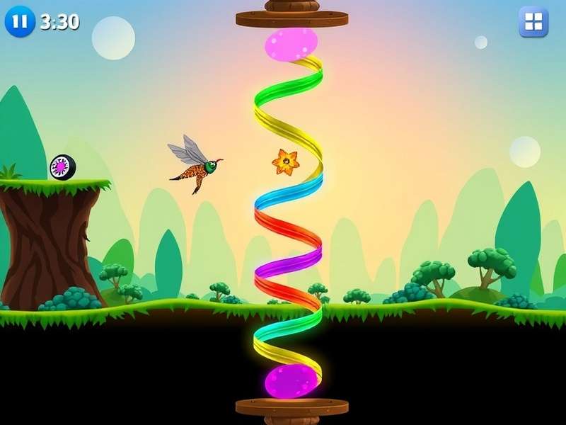 Helix Fly India gameplay screenshot showing colorful helix tower